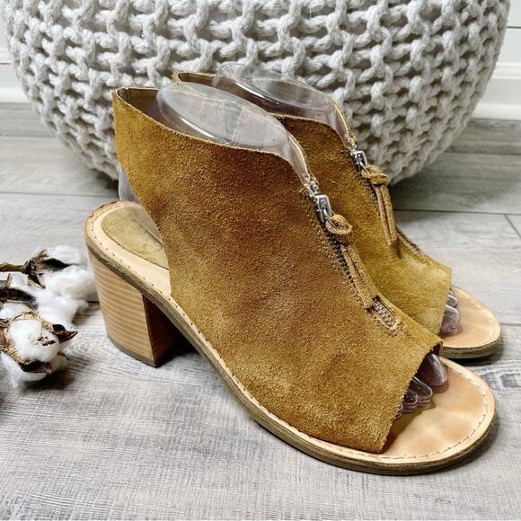 Latigo Shoes - Latigo Venice Open Toe Sling Back Suede Block Heel Shootie Booties Cognac 8M
